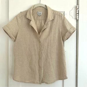 Rhythm women’s linen blend oatmeal camp shirt, sz M